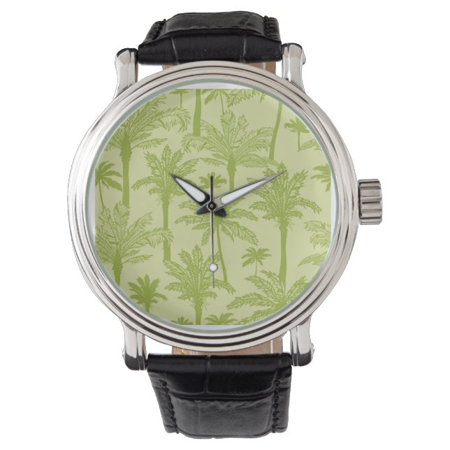 Groen palm Trees Pattern Horloge (Voorkant)