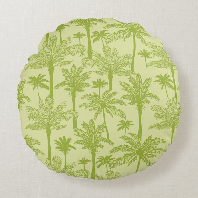 Groen palm Trees Pattern Rond Kussen (Voorkant)