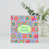 Groen patchwork in Lavender Quilt Block Art Kaart (Staand voorkant)