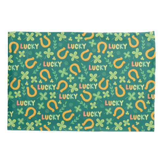 Groen patroon Iers LUCKY Kussensloop (Achterkant-Links)