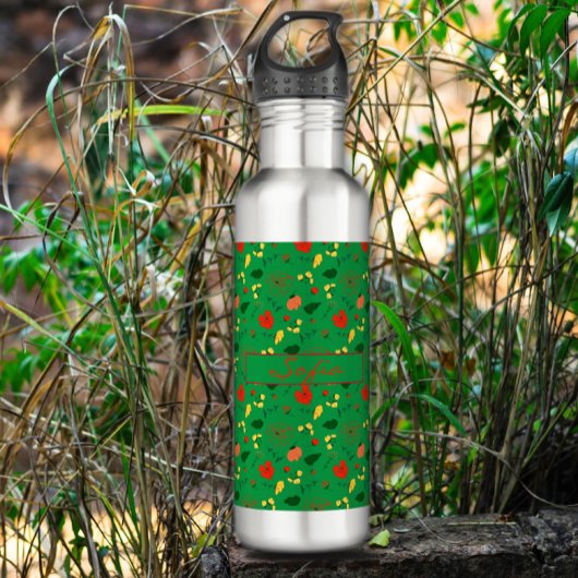 Groen patroon rode papaver waterfles