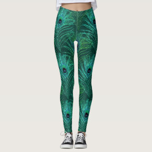 Groen pauwenveerpatroon van vogelpauw leggings