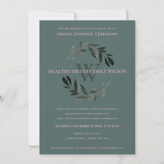GROEN PINK FOLIAGE WREATH GRAND OPENEN INVITE BEDANKKAART (Voorkant)