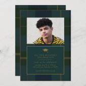 Groen Plaid Afstuderen Aankondiging Uitnodiging (Voorkant / Achterkant)