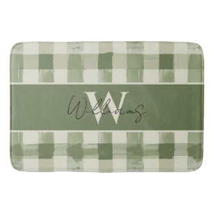 Groen Plaid Monogram Familienaam Badkamer Badmat