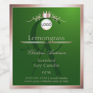 Groen Productlabel Roze Gouden Frame Logo Monogram Wijn Etiket