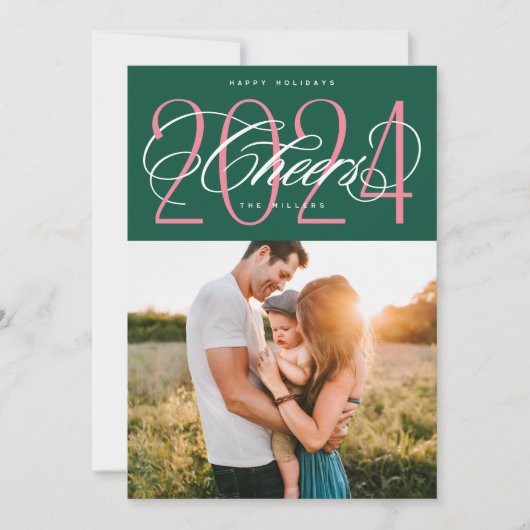 Groen Proost aan 2024 Kerstvakantie Fotokaart Feestdagenkaart (Voorkant)