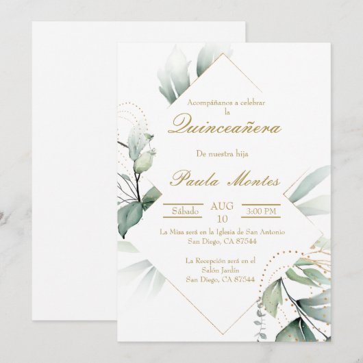Groen Quinceañera uitnodiging (Voorkant / Achterkant)