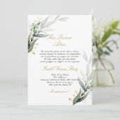 Groen Quinceanera uitnodiging in het Spaans (Staand voorkant)