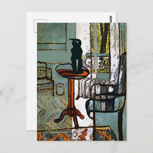 Groen raam met art deco kat briefkaart (Voorkant / Achterkant)