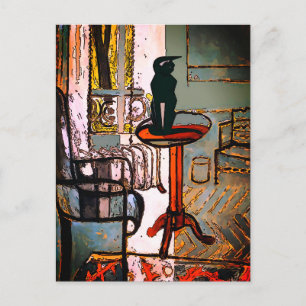 Groen raam met art deco kat briefkaart