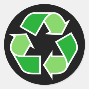 Groen recyclen recyclingsymbool op zwarte achtergr ronde sticker