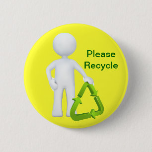 Groen Recyclen symbool en Man Ronde Button 5,7 Cm