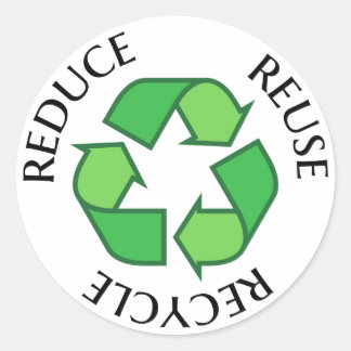 Groen recyclingsymbool, minder hergebruik recyclen ronde sticker