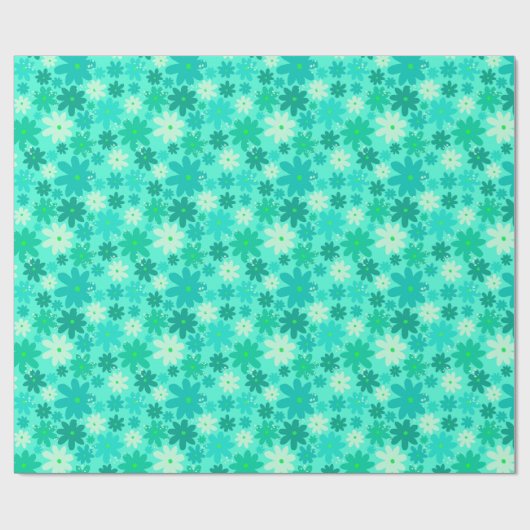 Groen Retro Bloem Power Wrapping Papier (Vlak)