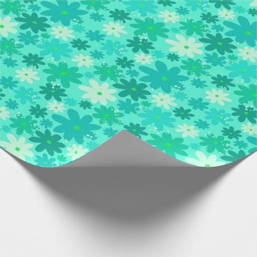 Groen Retro Bloem Power Wrapping Papier (Hoek)