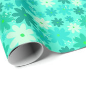 Groen Retro Bloem Power Wrapping Papier (Rol Hoek)