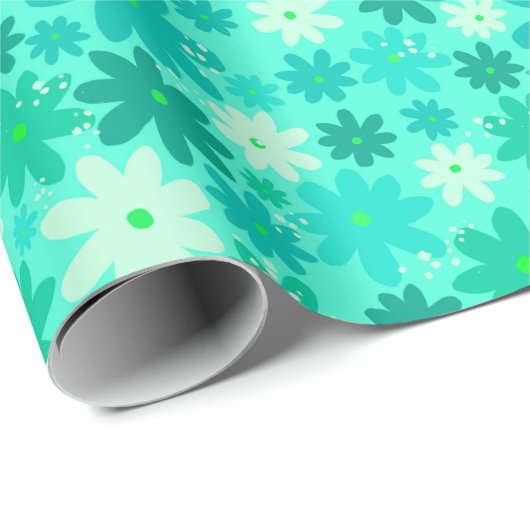 Groen Retro Bloem Power Wrapping Papier (Rol Hoek)