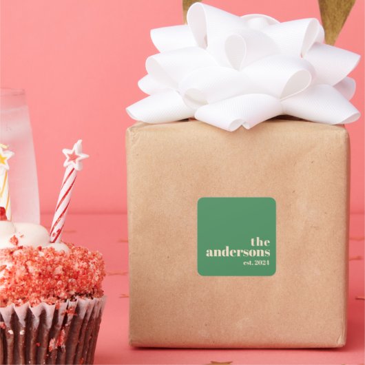 Groen Retro modern minimalistisch Vierkante Sticker (Feest)