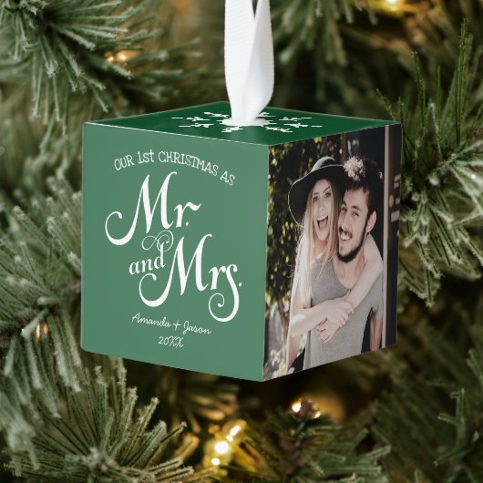 Groen ritueel script eerste kerstmis Mr & mrs kopp Kubus Ornament (Boom)