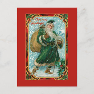  Groen-Robed Santa in Snow Briefkaart
