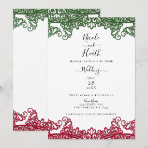 Groen & Rode Kant Elegant Fiesta Wit Trouwen Kaart