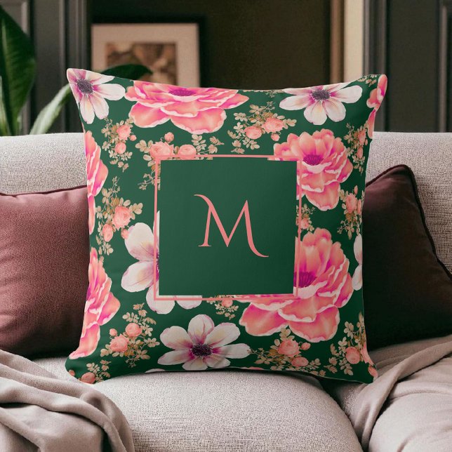 Groen Rode Waterverf Bloemenscript Kussen (Creator heeft geüpload)