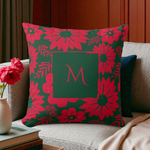 Groen Rode Waterverf Bloemenscript Kussen