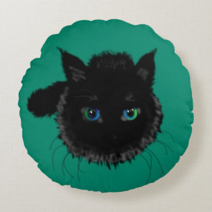 Groen Rond Kussen met Zwarte Kat - Kies Kleur