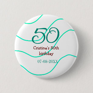 Groen rood 50 verjaardag toevoegen naam datum p ronde button 5,7 cm