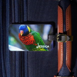 Groen Rood Blauw Loriket Bird Custom Name Script Bagagelabel