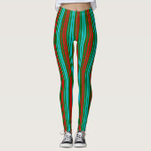 Groen Rood Blauw Strepen Patroon Leggings (Voorkant)