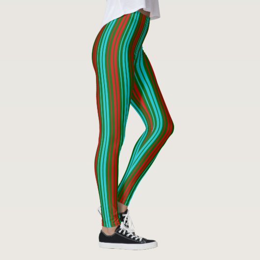 Groen Rood Blauw Strepen Patroon Leggings (Rechts)