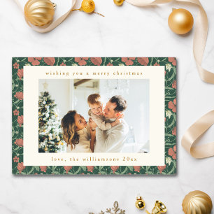  Groen Rood Bloemen Gedempt Twee Foto Kerstmis Feestdagenkaart