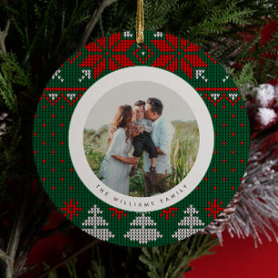 Groen & rood brei trui patroon foto keramisch ornament