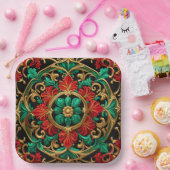 Groen Rood Decoratief Kerst Vakantiepapier Bord (Feest)