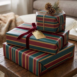 Groen Rood En Goud Kerst Snoep Strepen Cadeaupapier