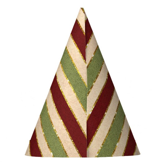 Groen, Rood en oude Folie Gestreept Kerstpatroon Feesthoedjes (Achterkant)