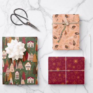 Groen Rood en Roze Kerstmis Bosdorp Inpakpapier Vel