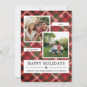 Groen rood geruit 2 foto's feestdagenkaart (Voorkant)