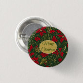 Groen Rood Goud, Holly en Amaryllis Kerstmis Ronde Button 3,2 Cm (Voorkant /achterkant)