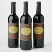 Groen Rood Goud, Holly en Amaryllis Kerstmis Wijn Etiket (Flessen)