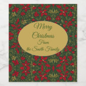 Groen Rood Goud, Holly en Amaryllis Kerstmis Wijn Etiket (Enkel label)