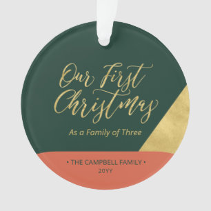Groen, Rood & Goud Modern Eerste Kerst Foto Orname Ornament