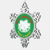 Groen, Rood & Goud Vrolijk Kerstfeest | Tin Sneeuwvlok Ornament (Rechts)