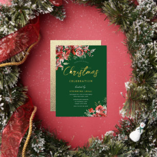 Groen Rood & Goud Zakelijk Kerstfeest Gala Folie Uitnodiging