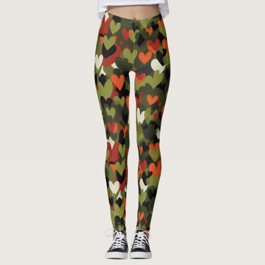 Groen rood hartpatroon leggings (Voorkant)