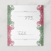 Groen Rood Kant Elegant Fiesta Trouwtafel Nummer (Buitenkant ongevouwen)