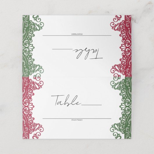 Groen Rood Kant Elegant Fiesta Trouwtafel Nummer (Buitenkant ongevouwen)