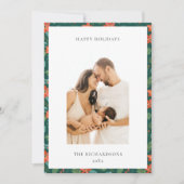 Groen Rood Kerst Bloem Motief Foto Gelukkig Feestdagenkaart (Voorkant)